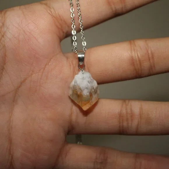Raw Citrine Crystal Pendant Necklace – Silver Chain - Picture 3 of 4